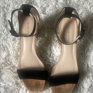 Pelle Moda Black Suede Cork Block Heel Sandals